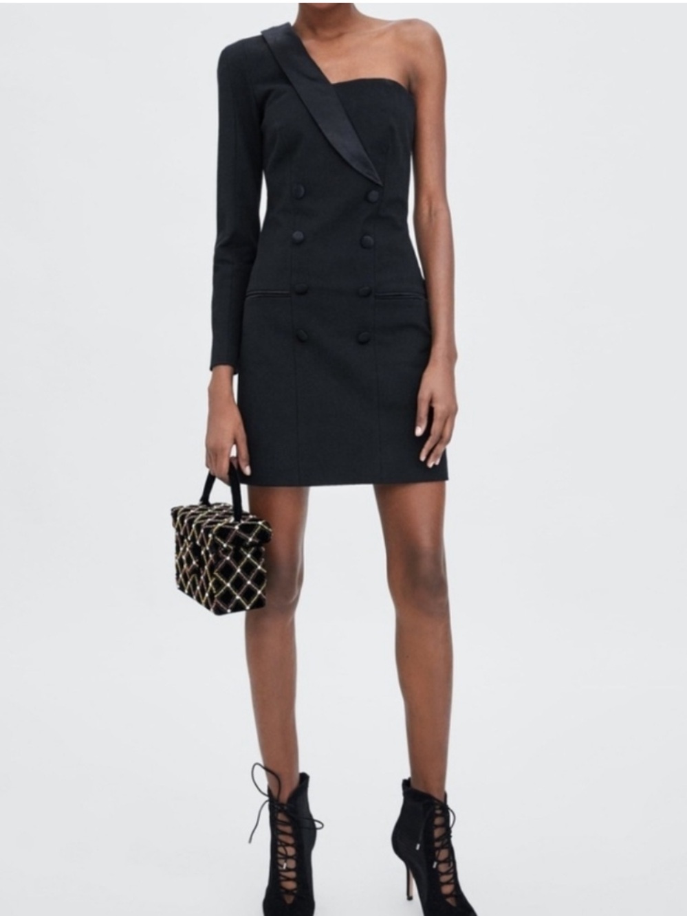 NWT Zara TRF Join Life Night Capsule One Shoulder Tuxedo Blazer Mini Dress Black